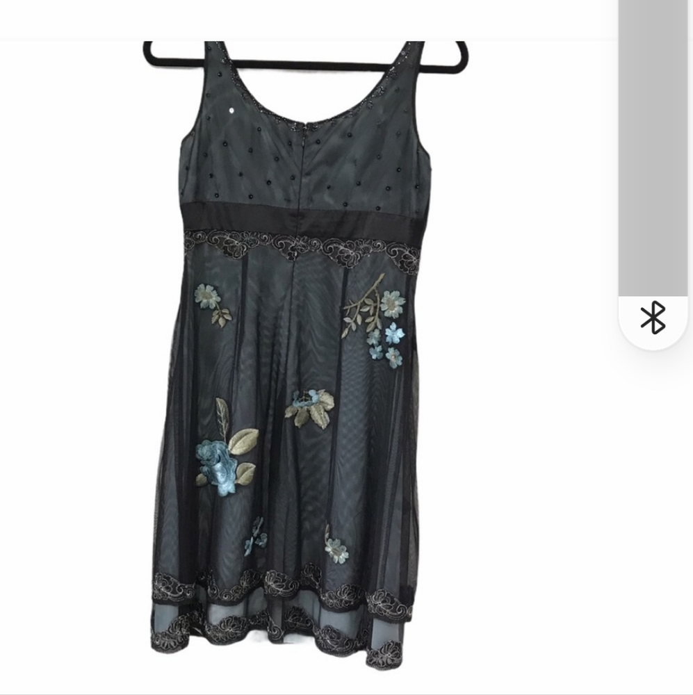 Adrianna Papell Teal & Black Mesh Embroidered D84